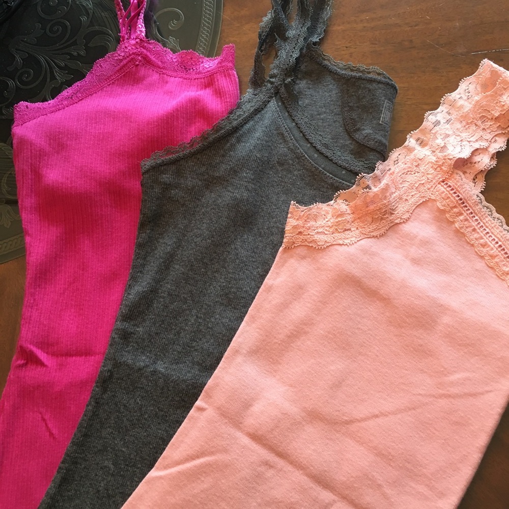 Three Lace Trim Camis Mediums and Large